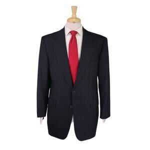 Neiman-Marcus Bespoke Custom Carlo Barbera Wool Solid Navy Blue Suit 42R